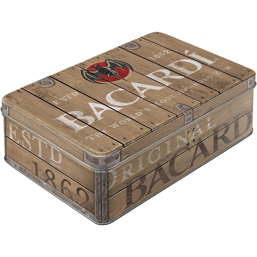 Cutie metalica plata Bacardi - Wood Barrel Logo
